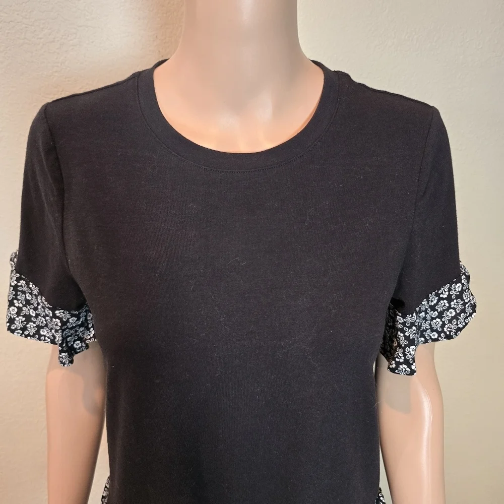 Kate Spade Women's Black Ruffle-Hem Short Sleeve Top Xs